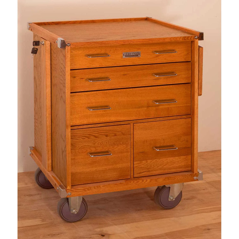 Oak - 5-Drawer Large Rolling Cabinet